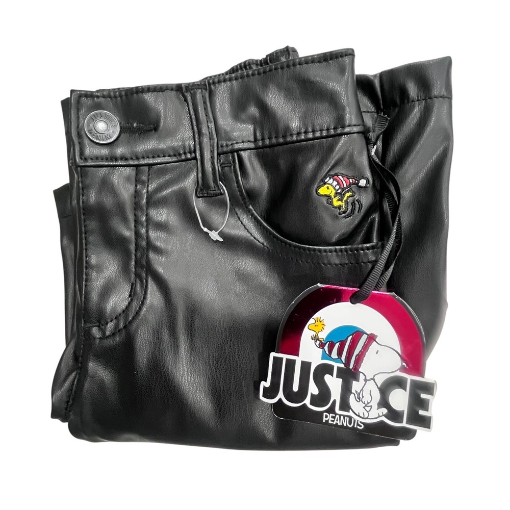 Justice Peanuts Snoopyā Pleather Cargo Pants Kids Small 7/8 Black Faux Leather